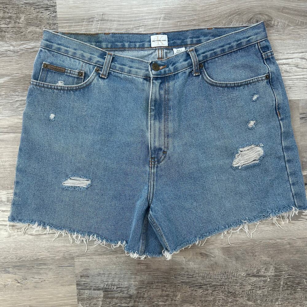 Vintage Y2K Calvin Klein Jeans High Rise Distressed Cutoff Denim Shorts Blue XL